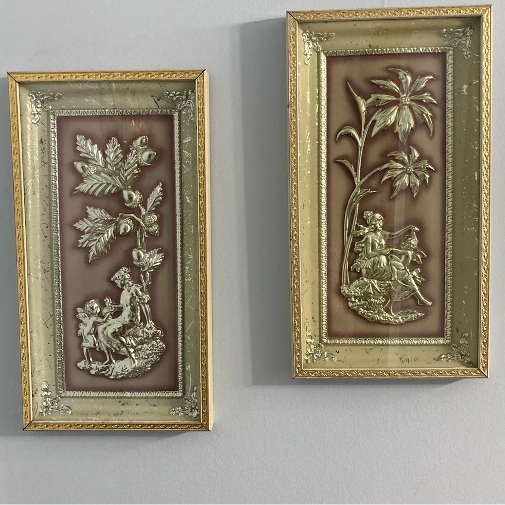 Vtg MCM FOUR SEASONS by METALCRAFT  Winter & Fall Wall Decor Artwork Cottagecore